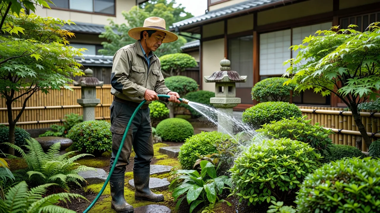 植栽への水やり作業